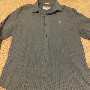 Original Penguin Men's Blue Checkered Shirt Classic Fit Size Medium